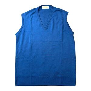 James Pringle Weavers Blue Sleeveless Vest Large 100% Pure Wool British Isles